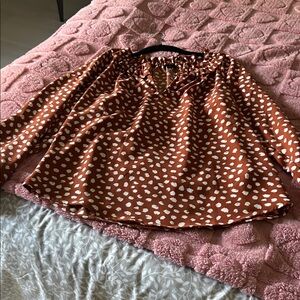 J. Crew Terracotta and White Polka Dot Top